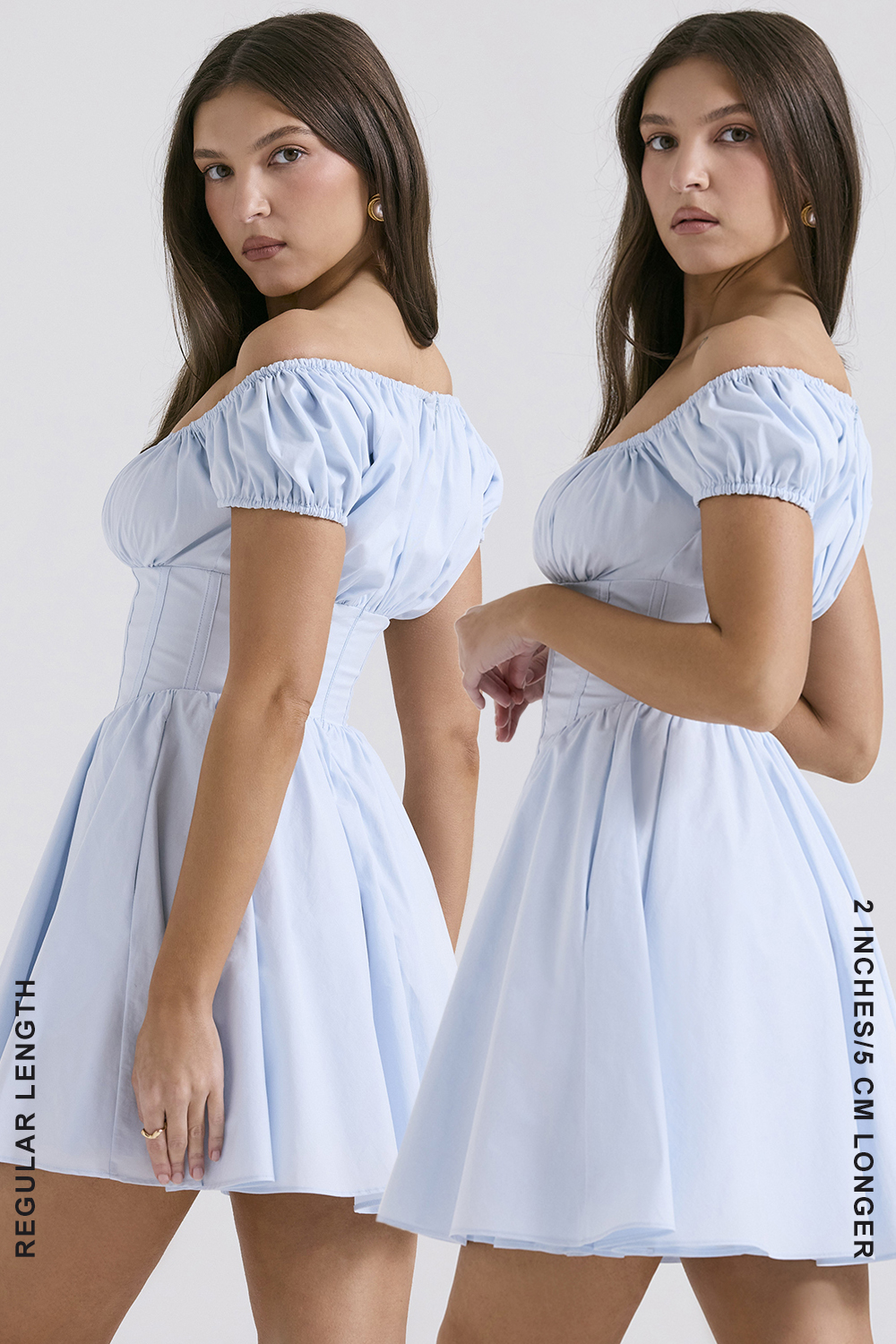 Nala Soft Blue Cotton Gathered Mini Dress