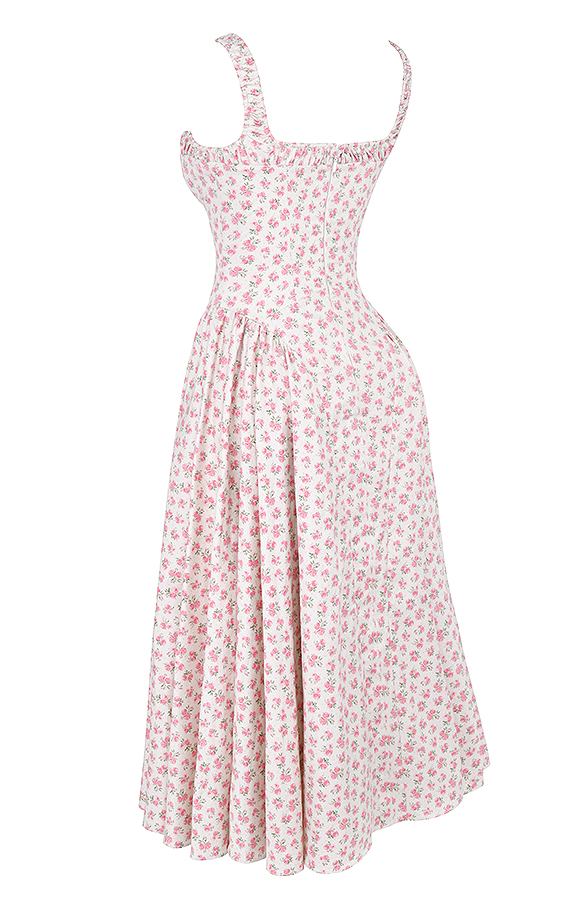 Dorothy White Rosebud Print Cotton Midi Sundress