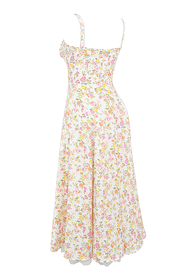 Rosalee Ivory Meadow Print Cotton Bustier Sundress