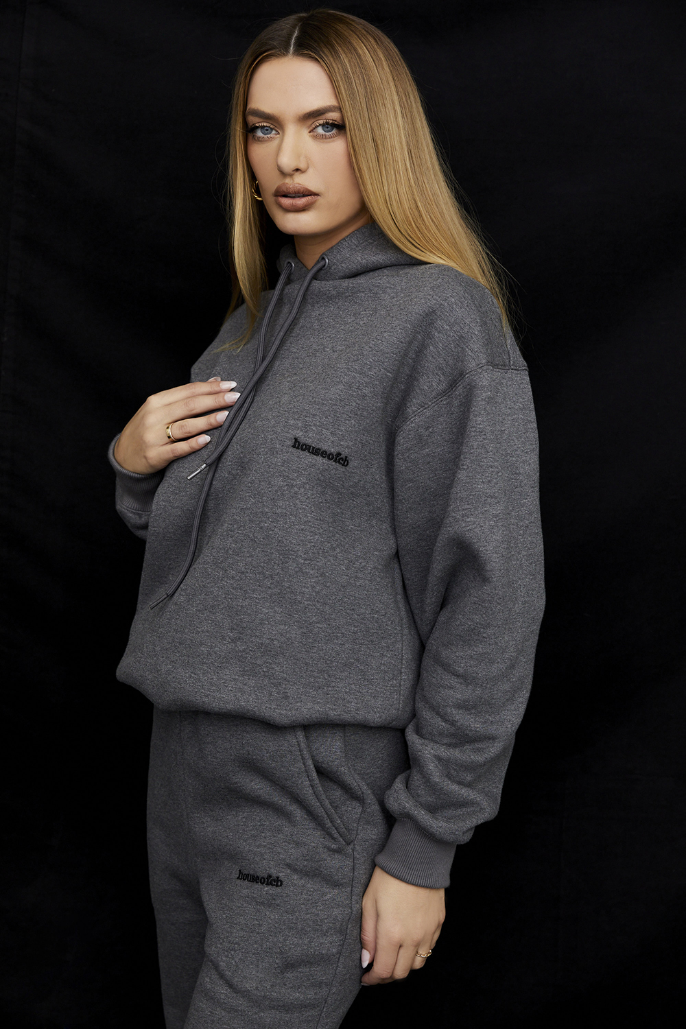 Halo Dark Grey Cotton Fleece-Back Oversized Hoodie