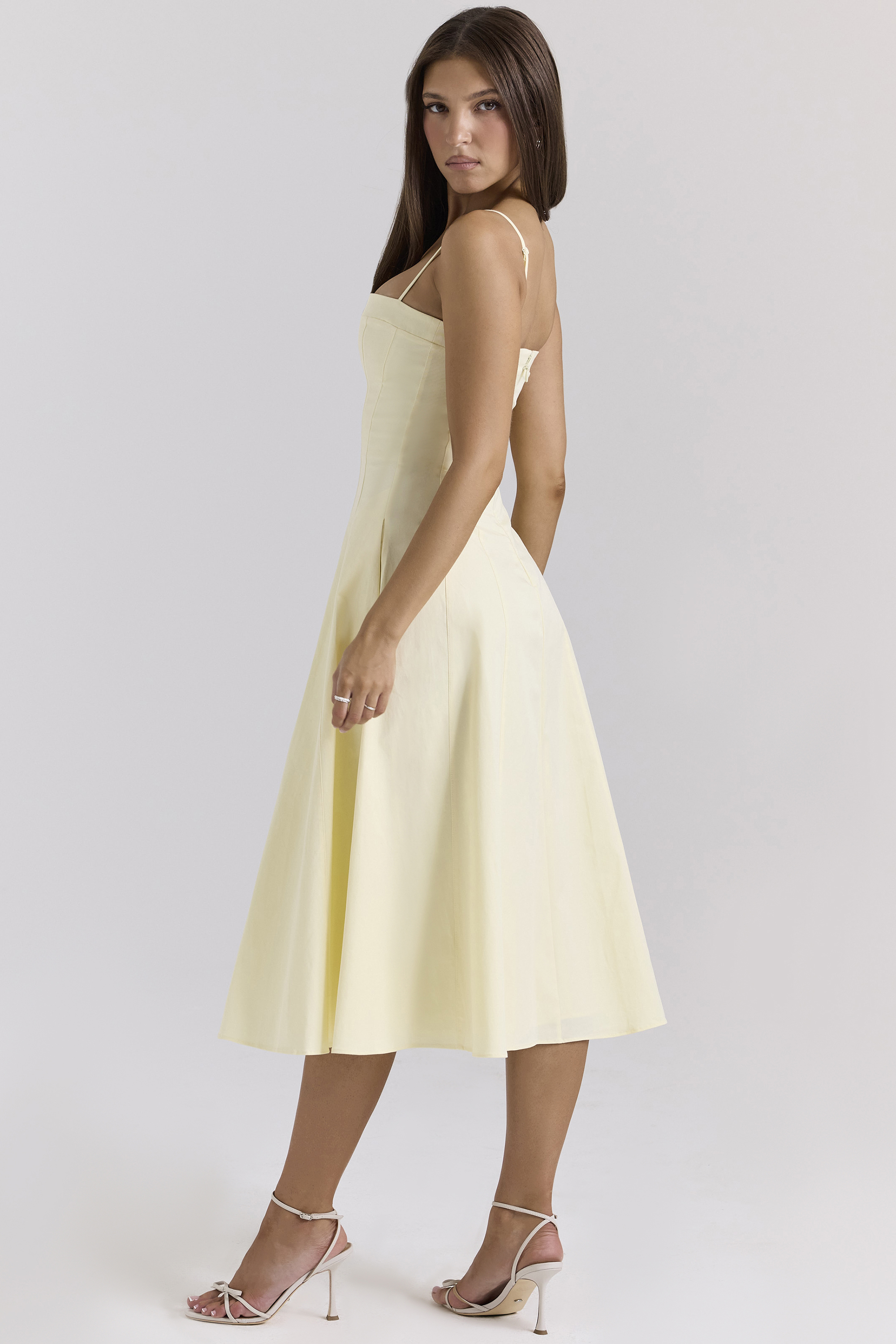Dolly Lemon Stretch Cotton A-Line Midi Sundress