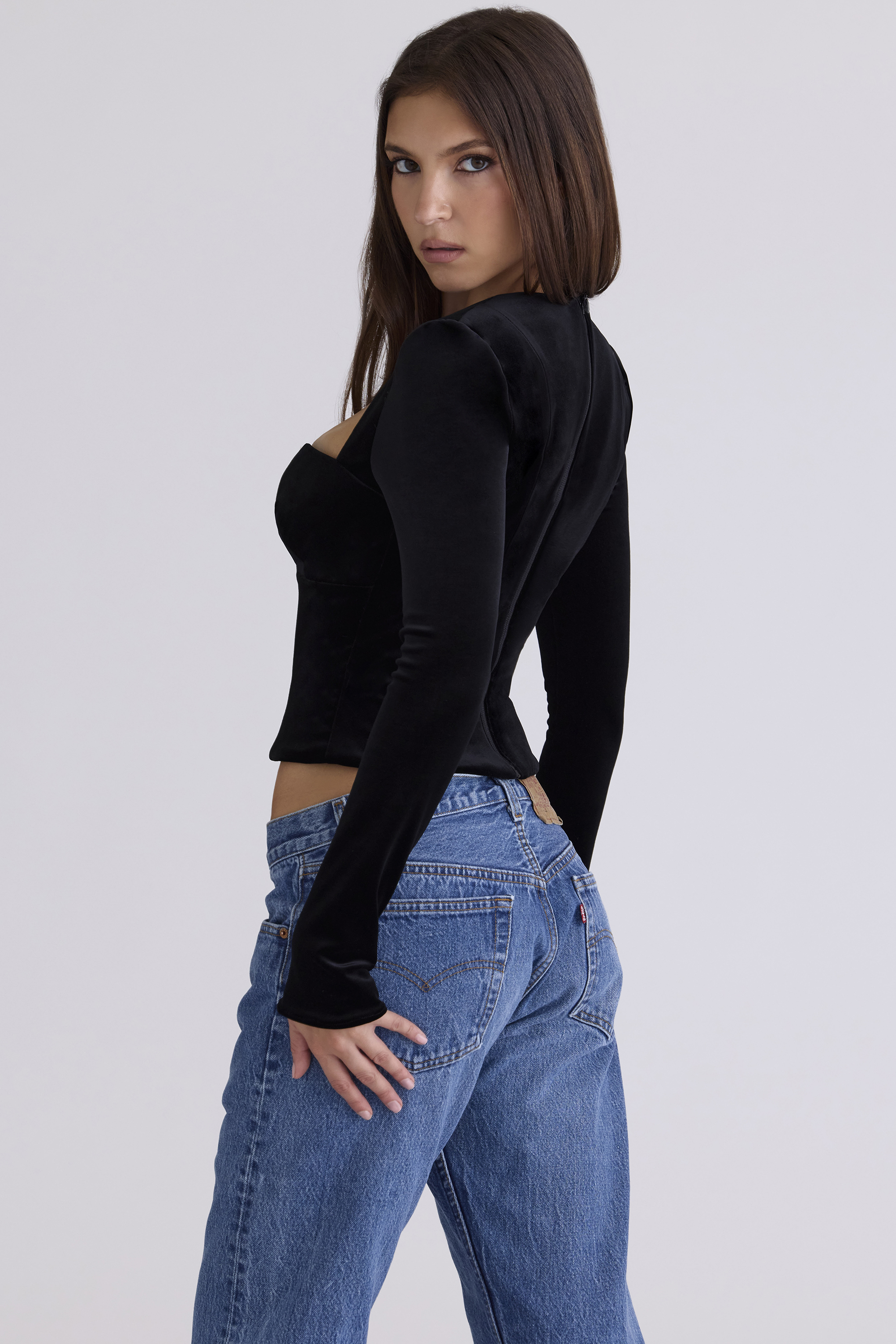 Sierra Black Velvet Deep Plunge Corset Top