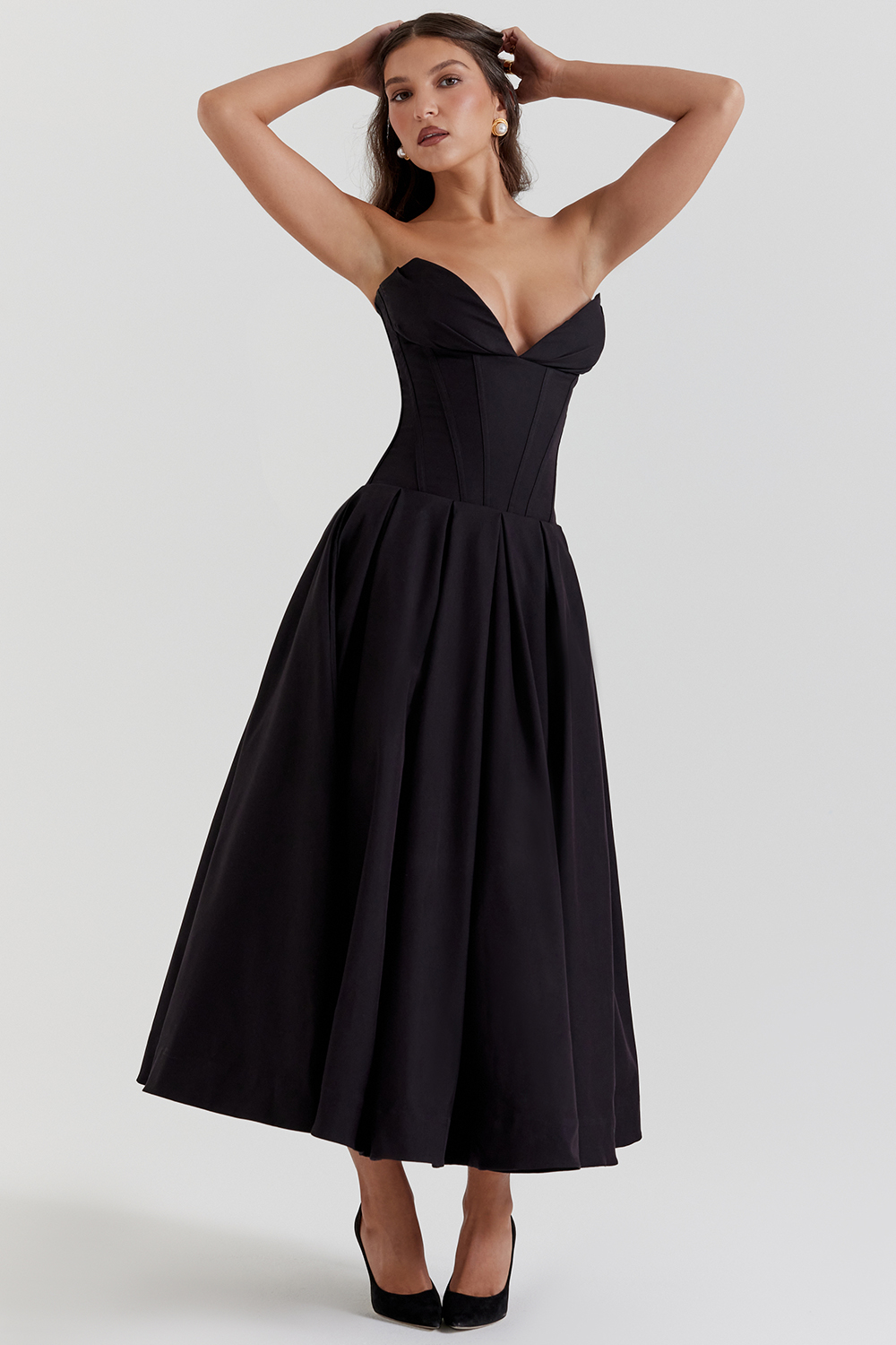 Lady Black Strapless Midi Dress