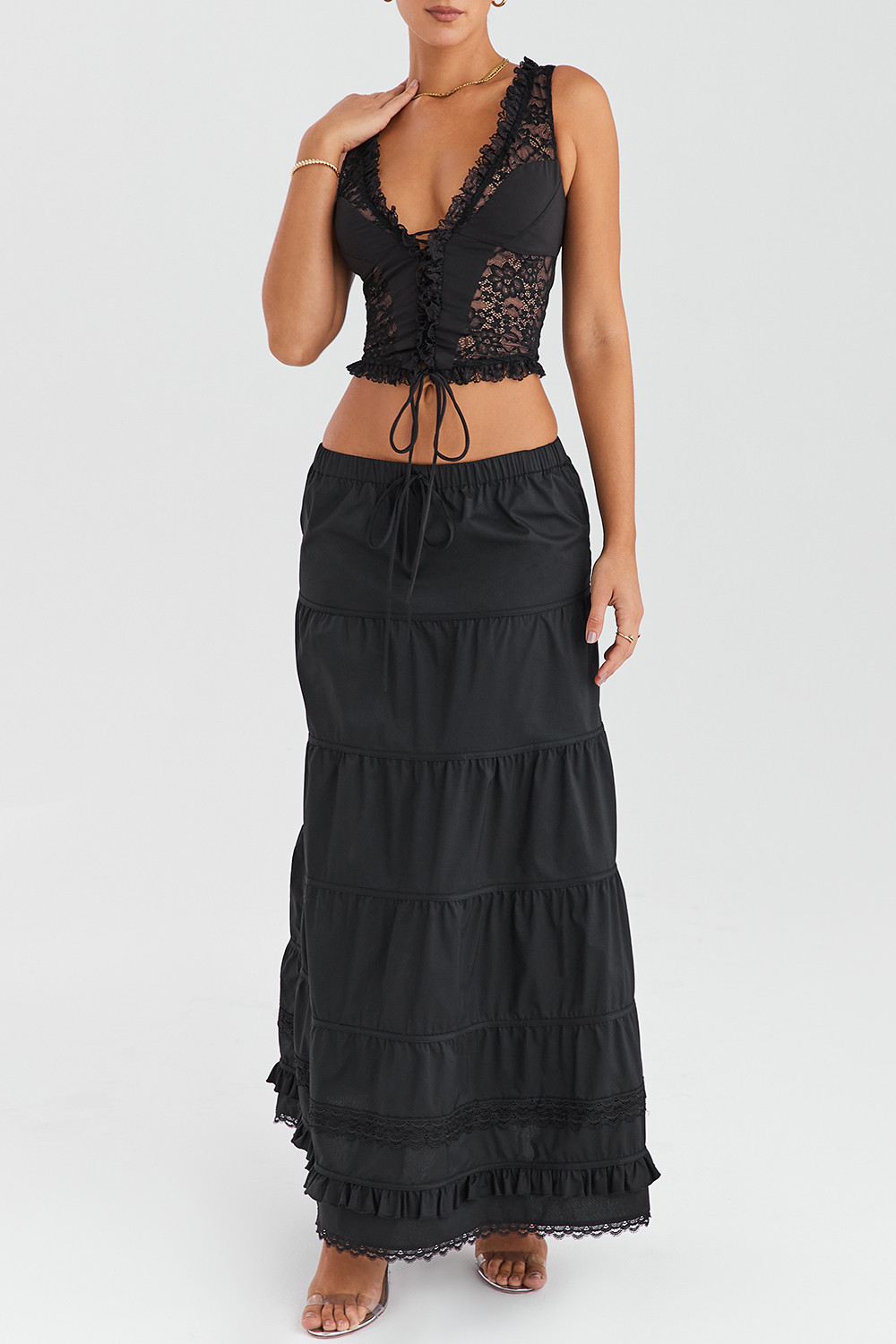 Mistress Rocks Black Panelled Maxi Skirt - SALE