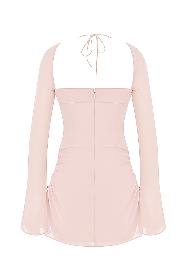 Baby Pink Quartz Chiffon Cutout Halter Mini Dress