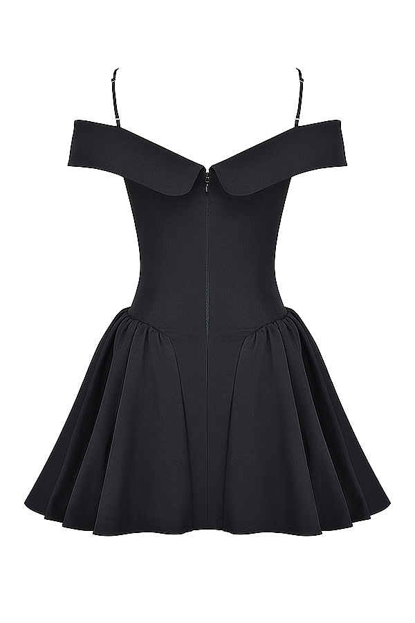 Elida Black Off Shoulder Mini Dress