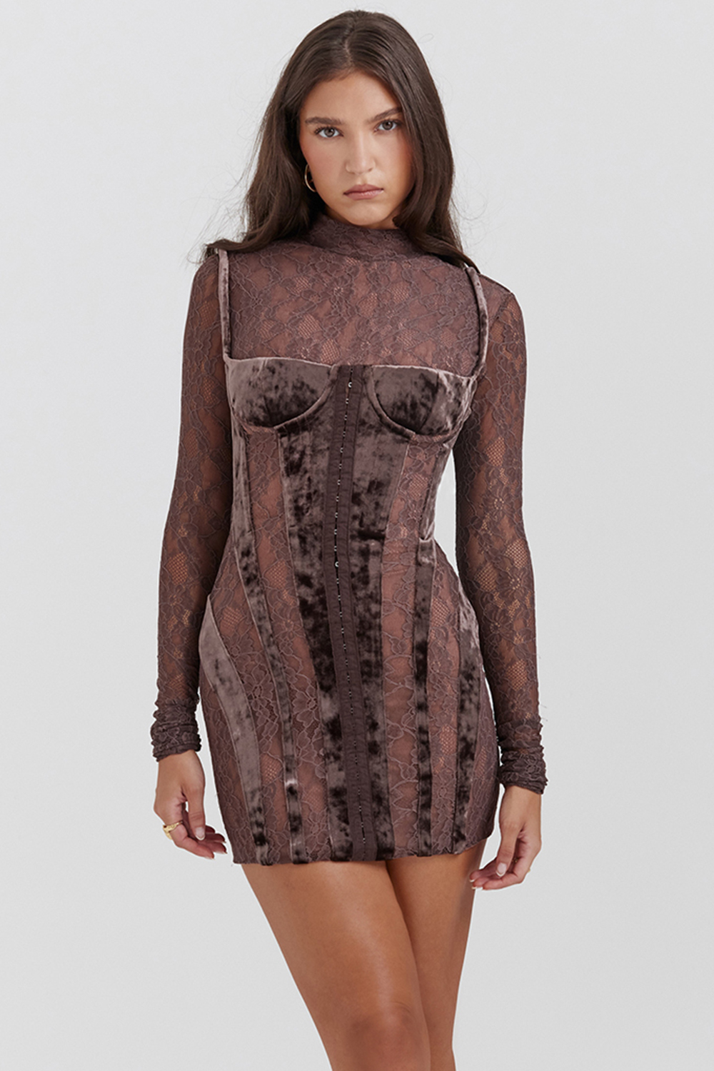 Marica Brown Velvet & Lace Corset Dress