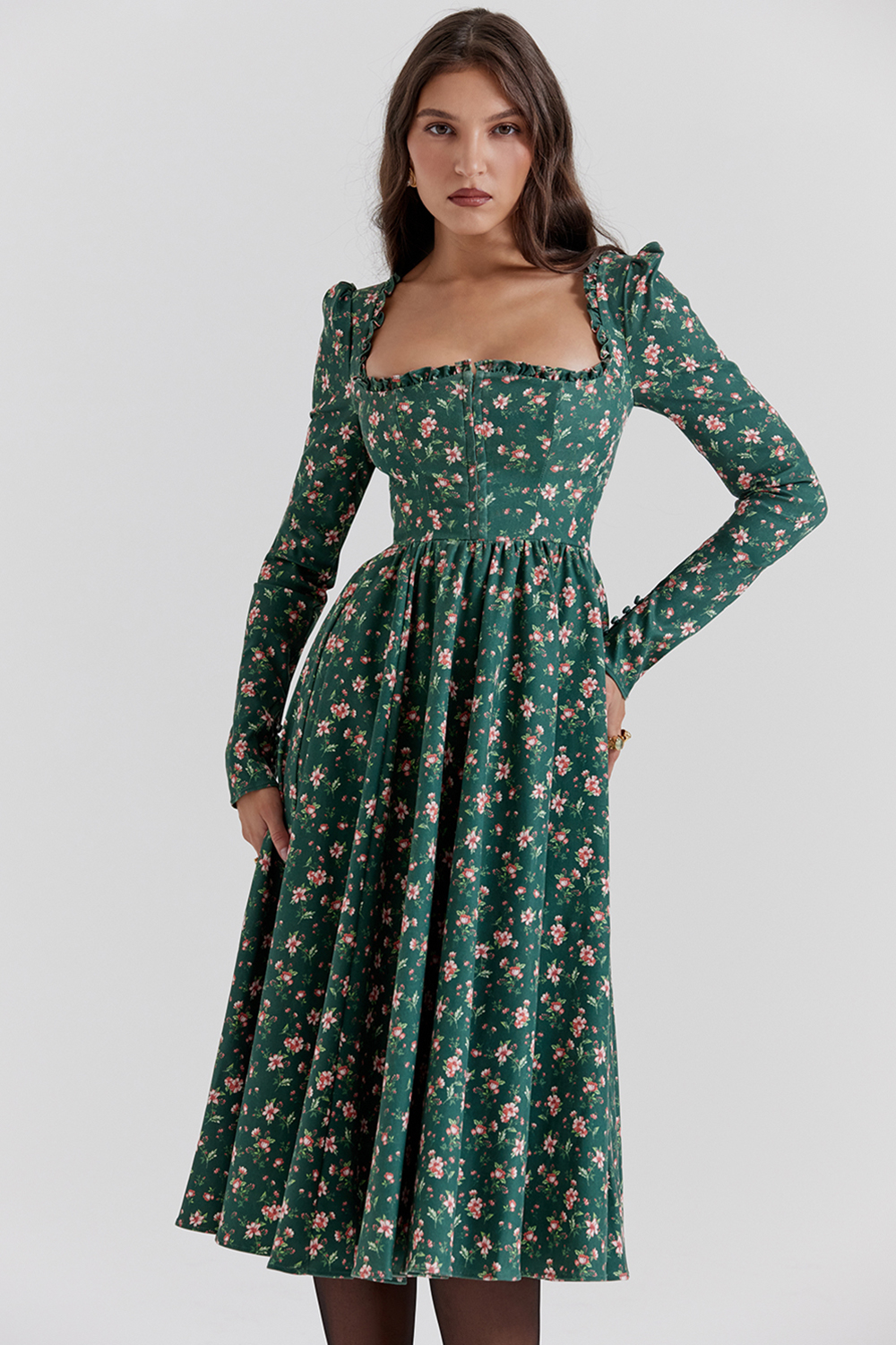 Delia Green Floral Print Midi Dress