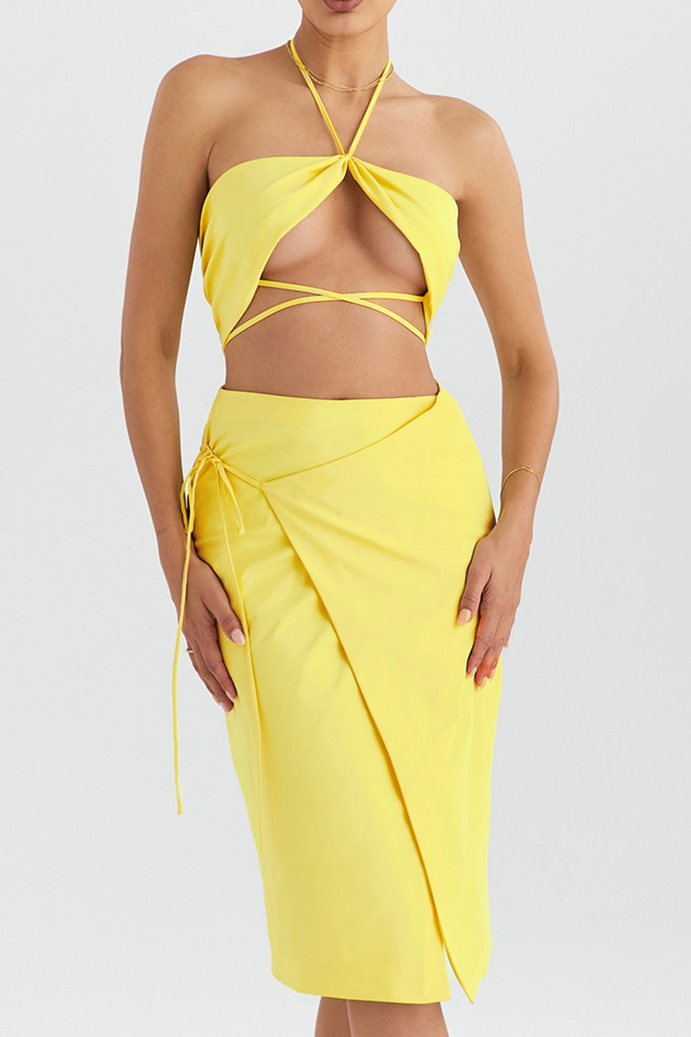 Mistress Rocks Lime Wrap Over Midi Skirt - SALE