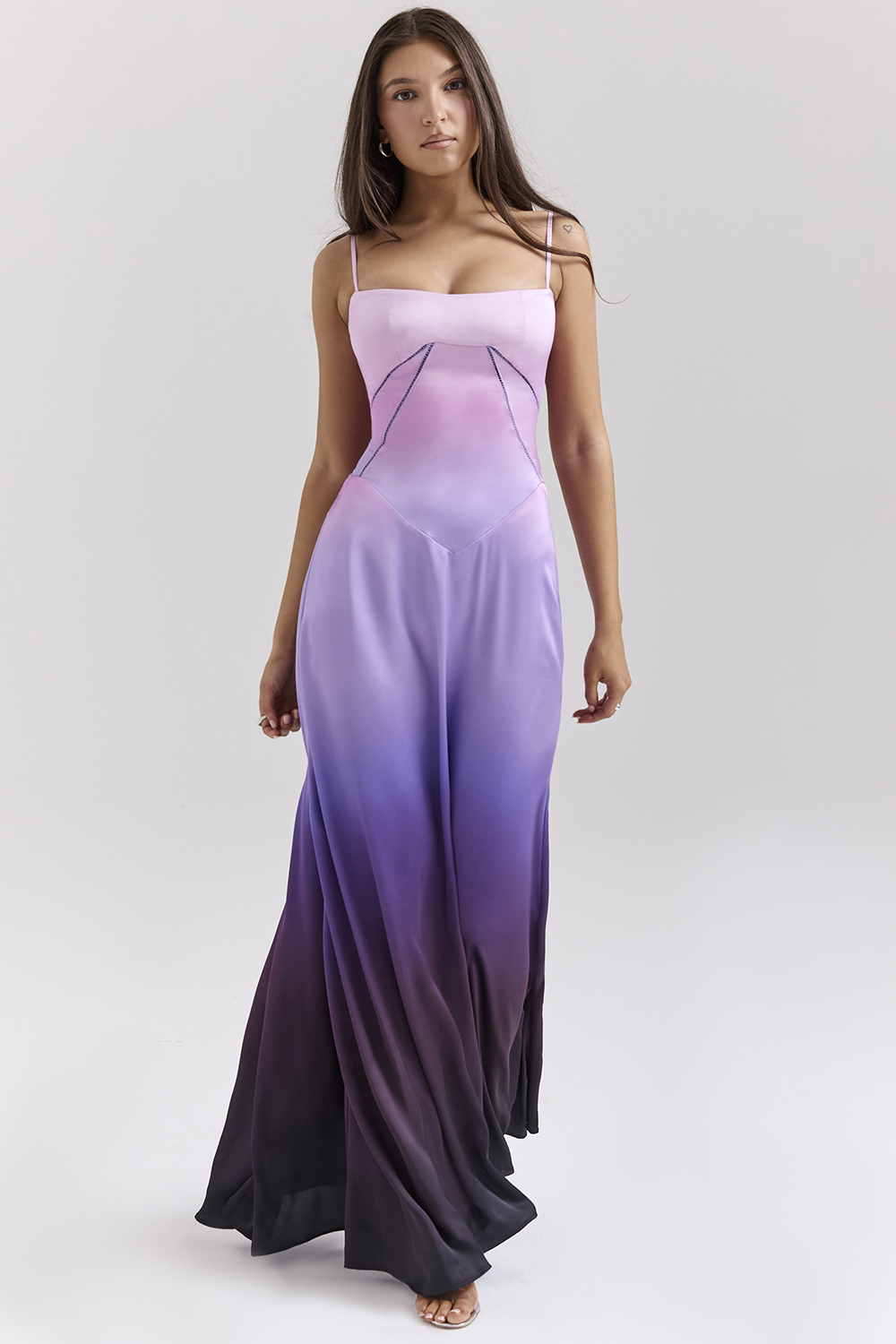 Anabella Ombre Print Lace Up Maxi Dress