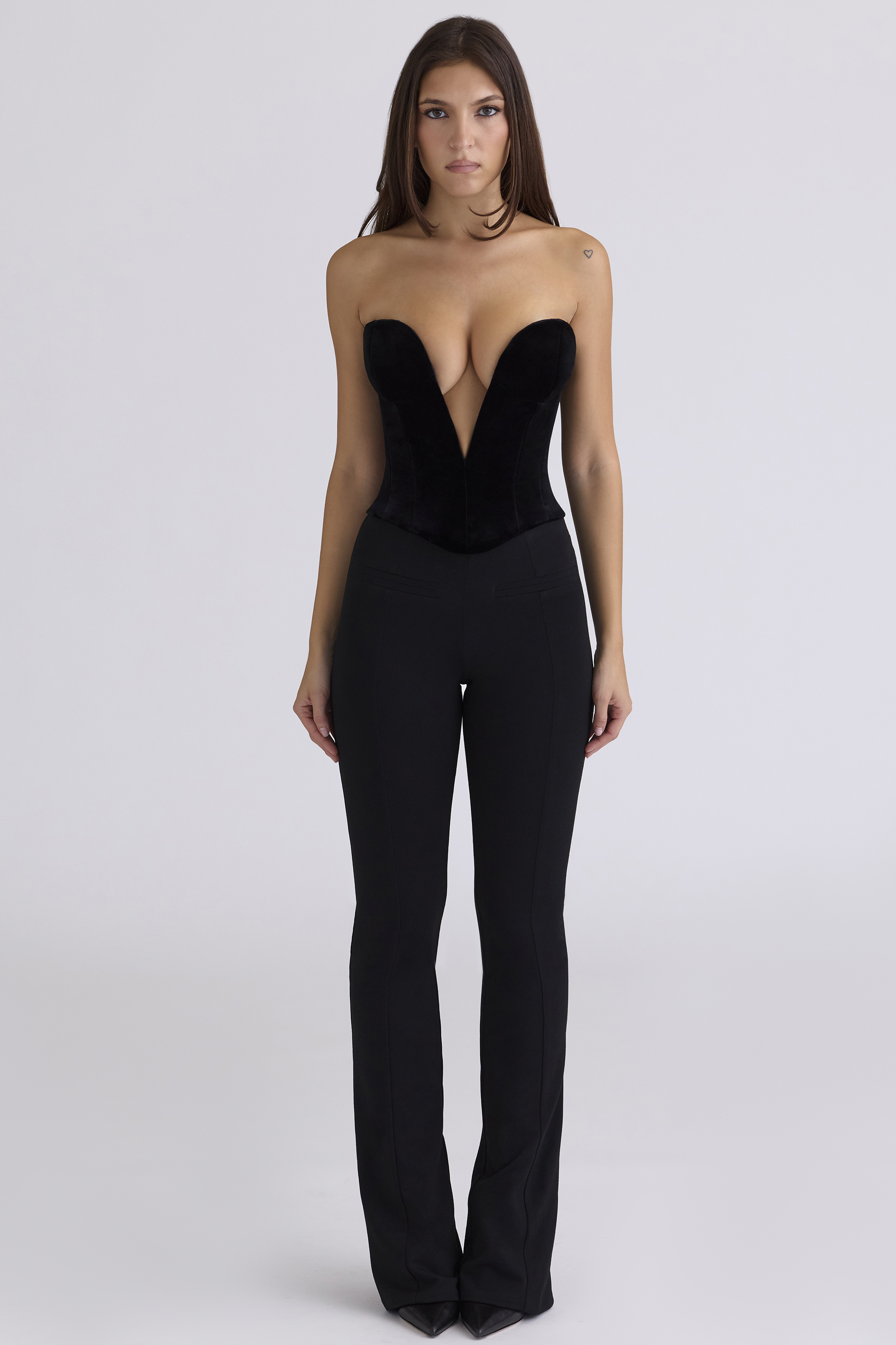Vienne Black Velvet Deep Plunge Corset Top