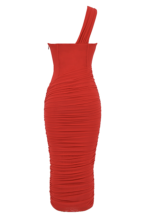 Valentina Scarlet Asymmetric Cutout Midi Dress