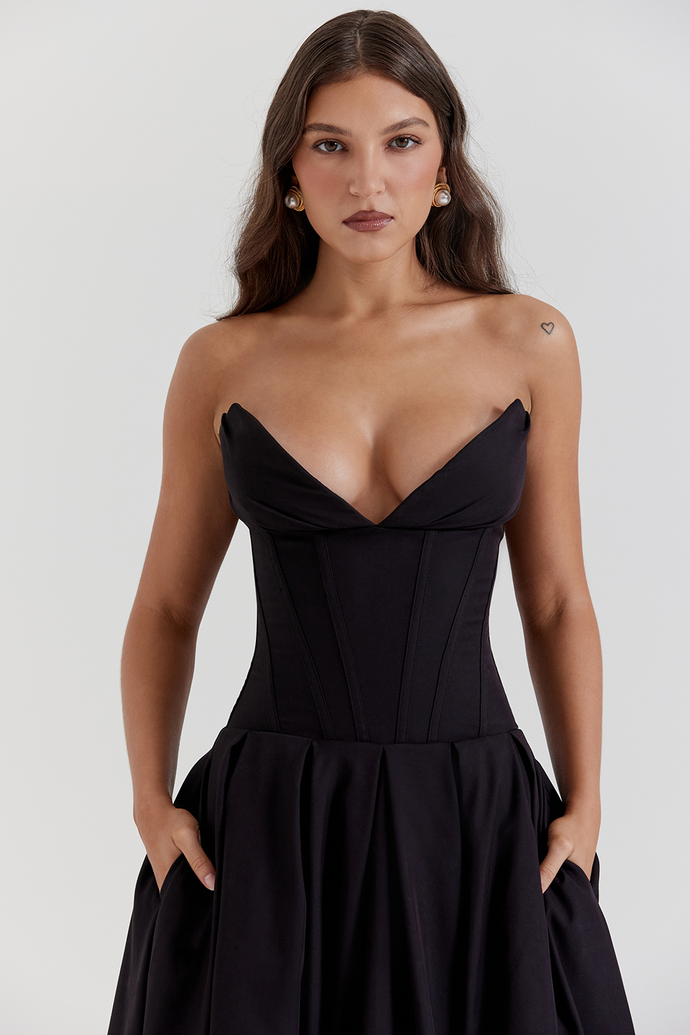 Lady Black Strapless Midi Dress