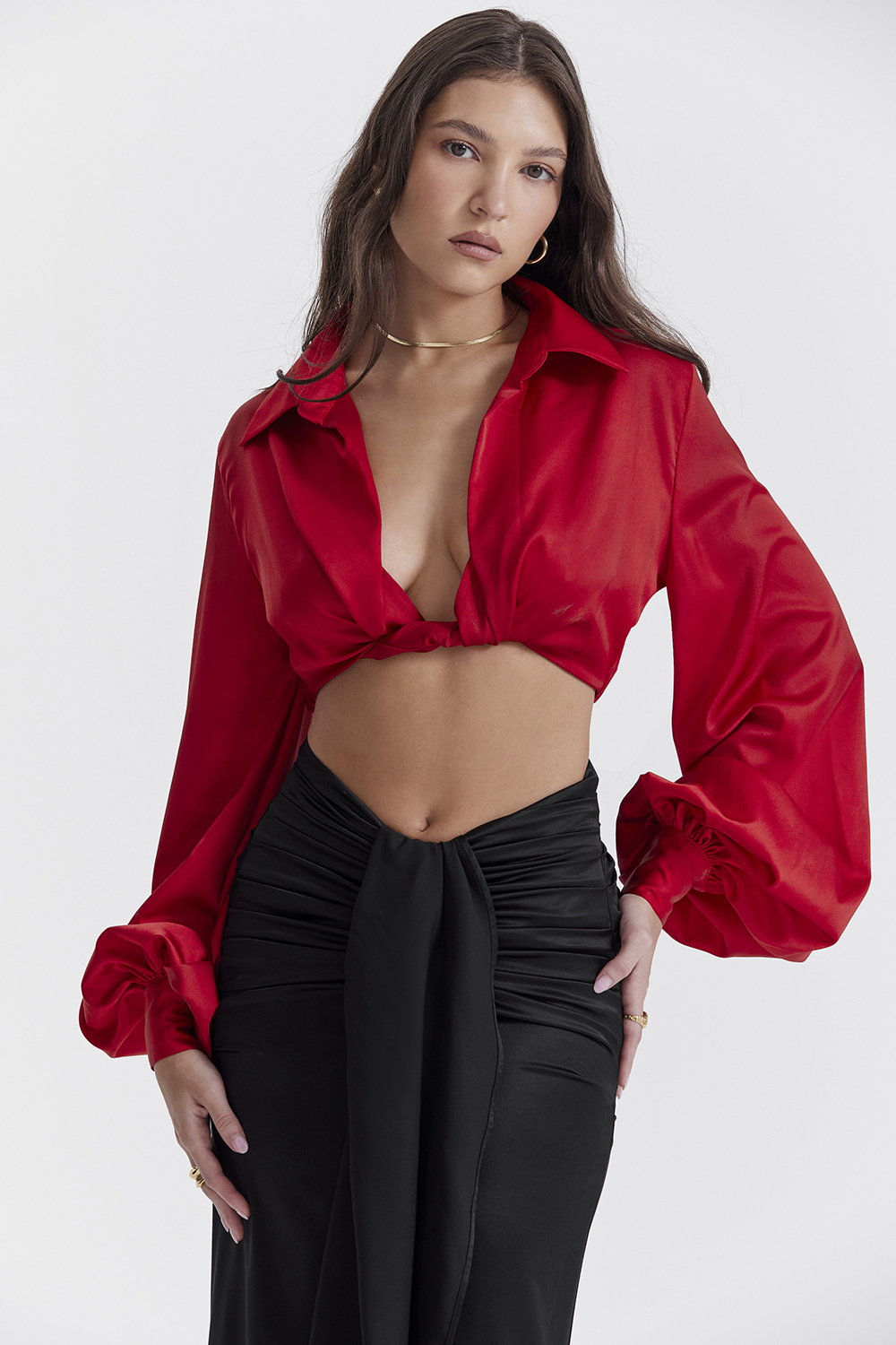 Laraine Cherry Silk Blouson Top