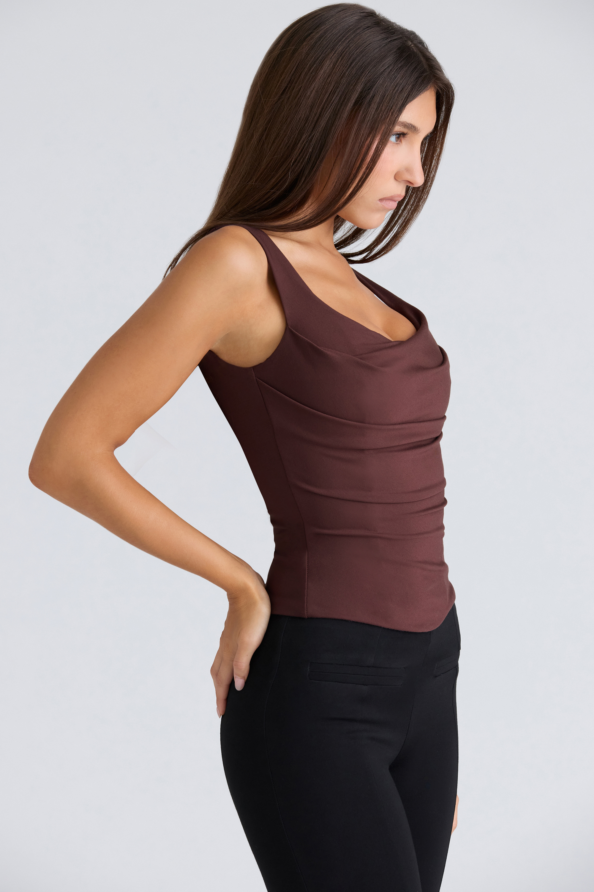 The Drape Neck Chocolate Corset Top
