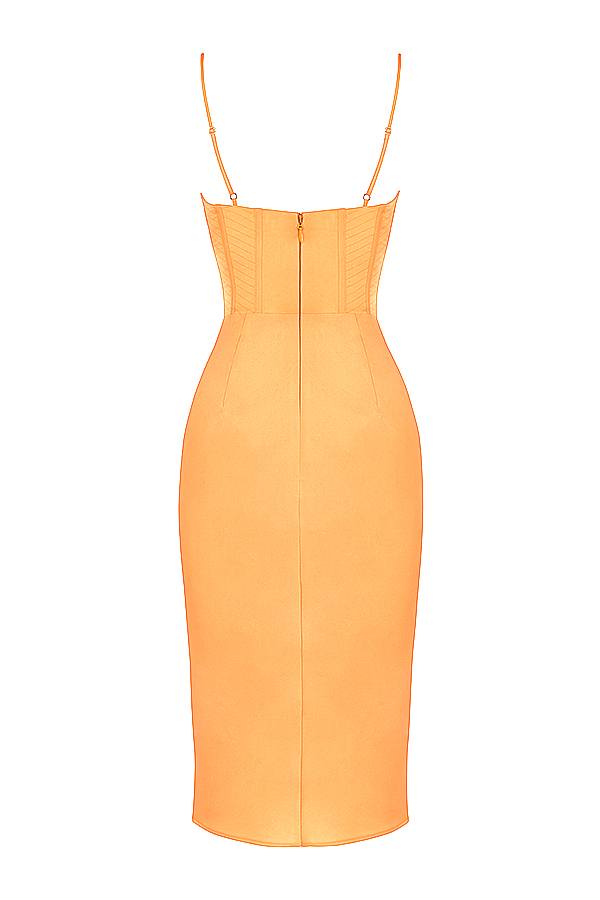 Myrna Tangerine Satin Corset Midi Dress