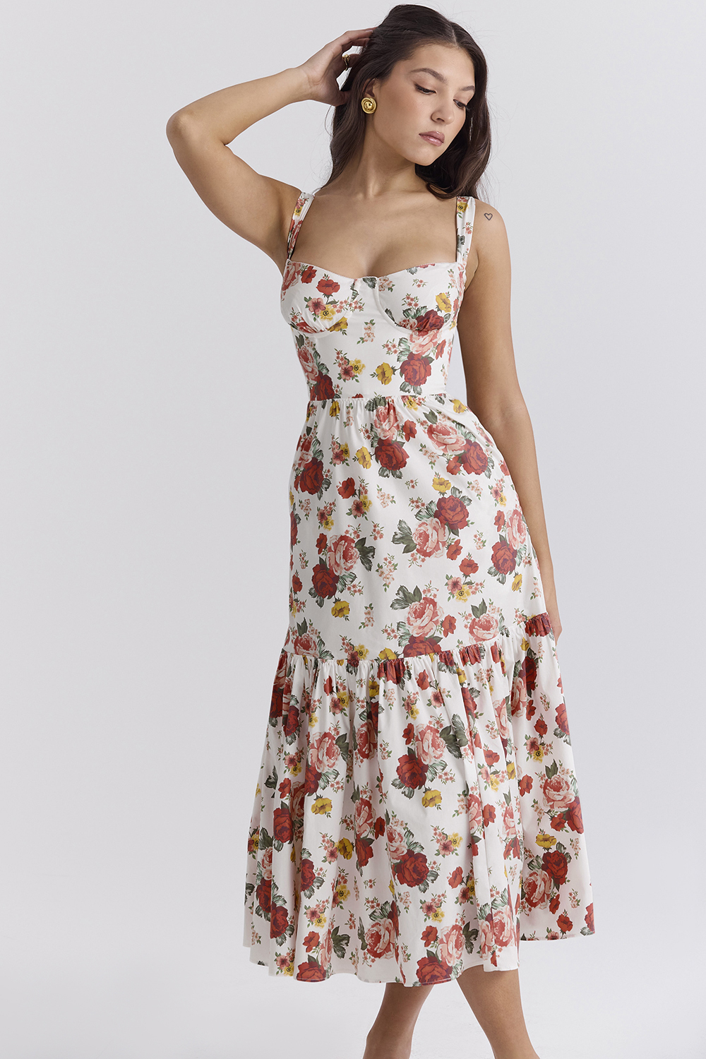 Elia Italian Rose Print Cotton Midi Sundress