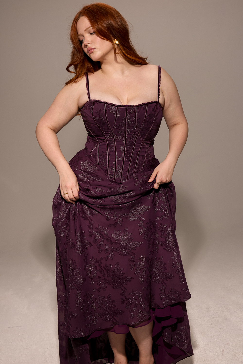 Esme Grape Lurex Chiffon Maxi Dress