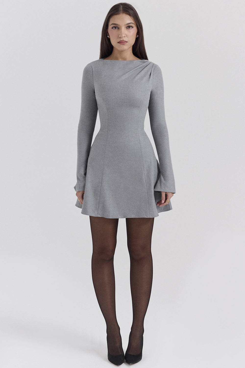Angelique Grey A-Line Long Sleeve Mini  Dress - SALE