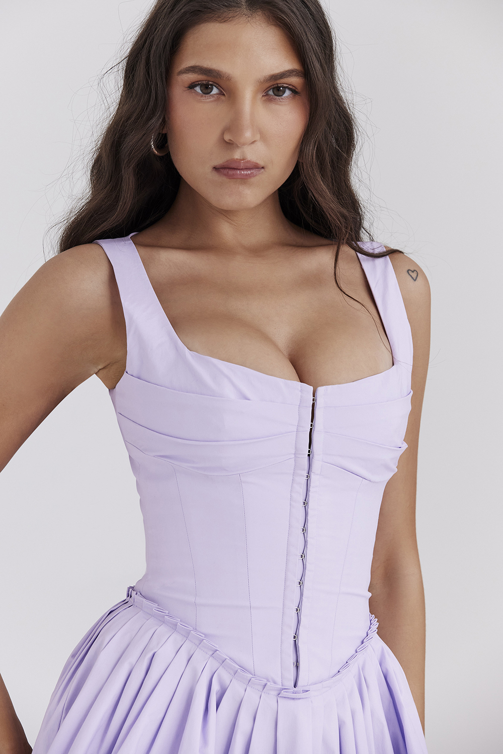 Cupid Orchid Pleated Cotton Mini Dress