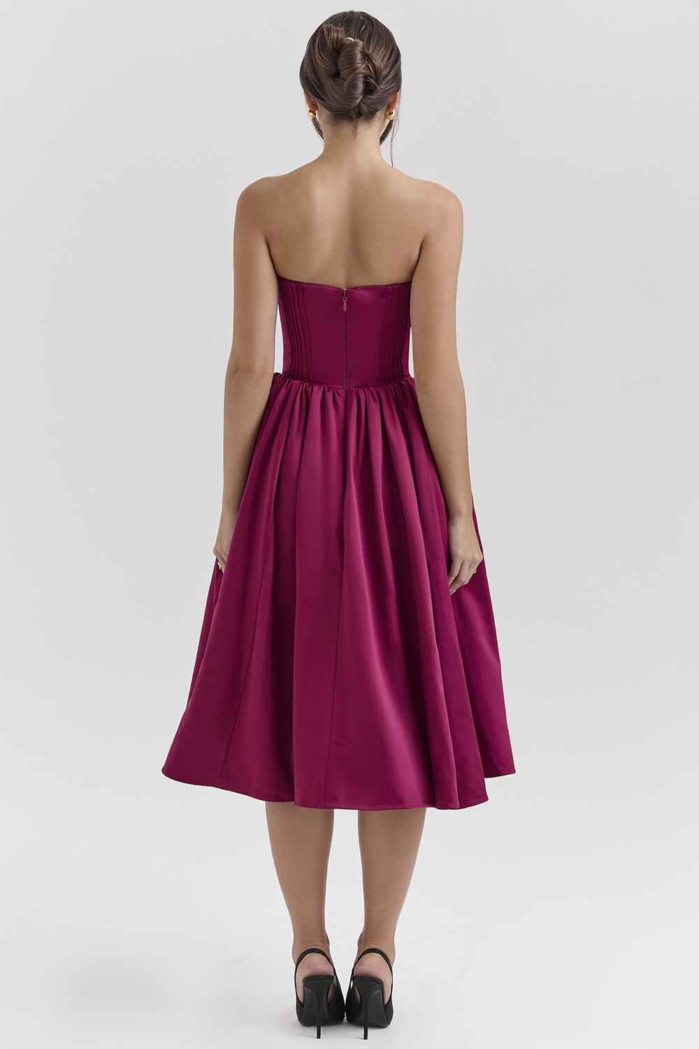 Coco Burgundy Satin Tulle Midi Dress - SALE