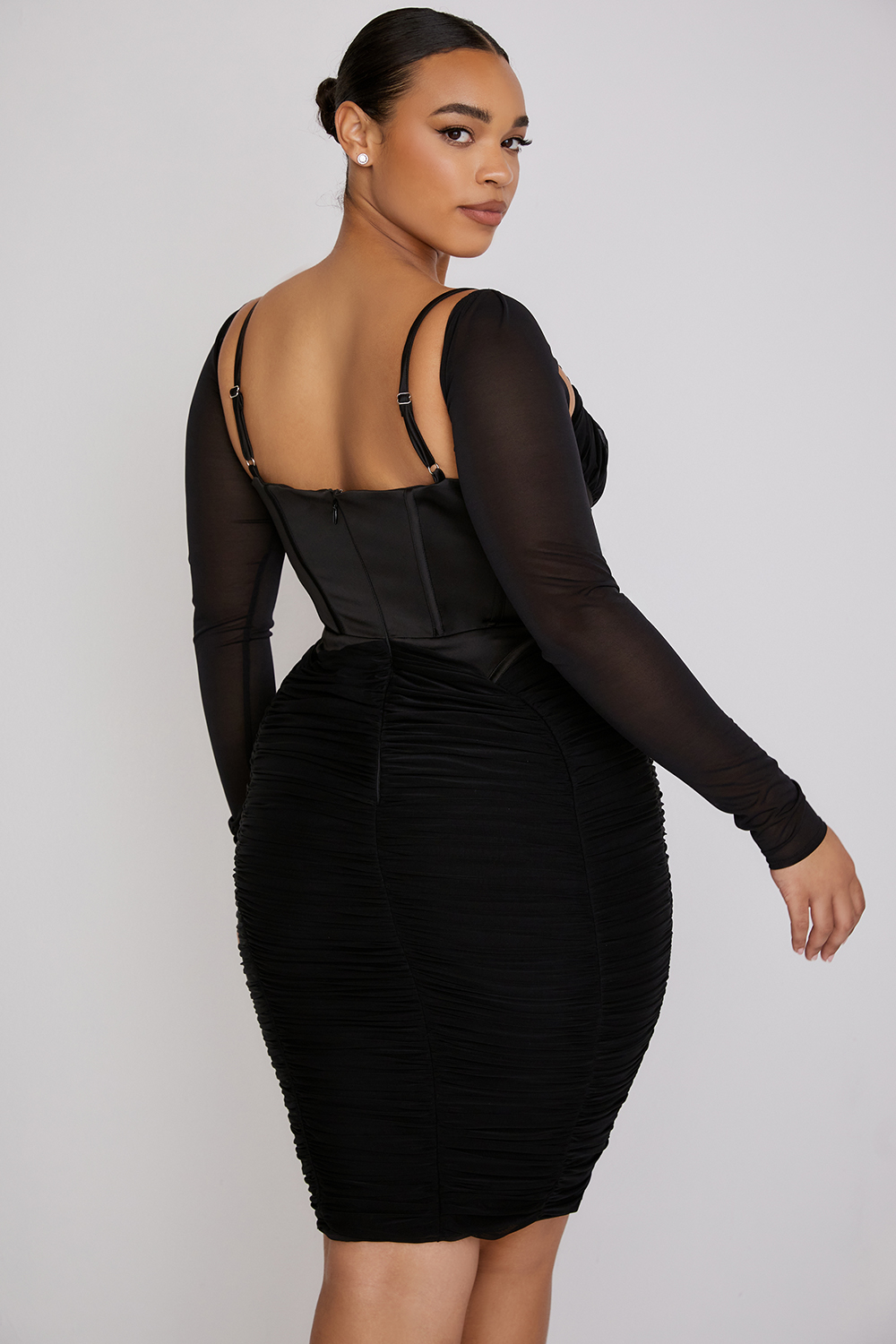 Freyja Black Gathered Corset Dress