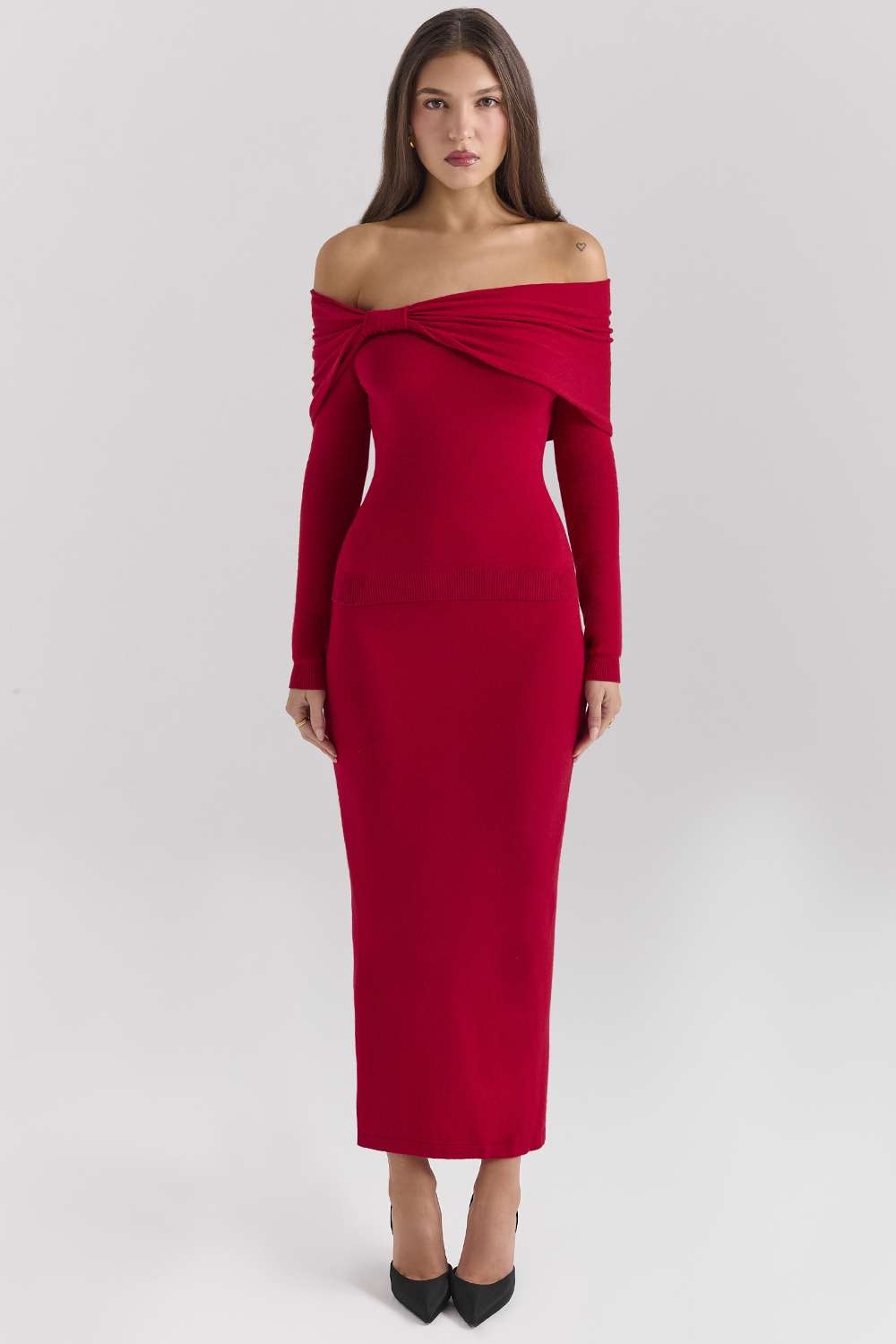 Faith Holly Red Cashmere Blend Midi Skirt