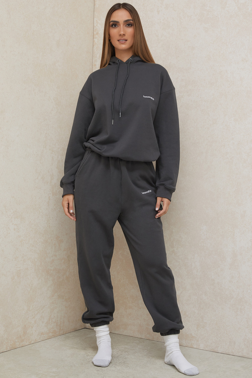 Halo Charcoal Cotton Fleece-Back Oversized Hoodie