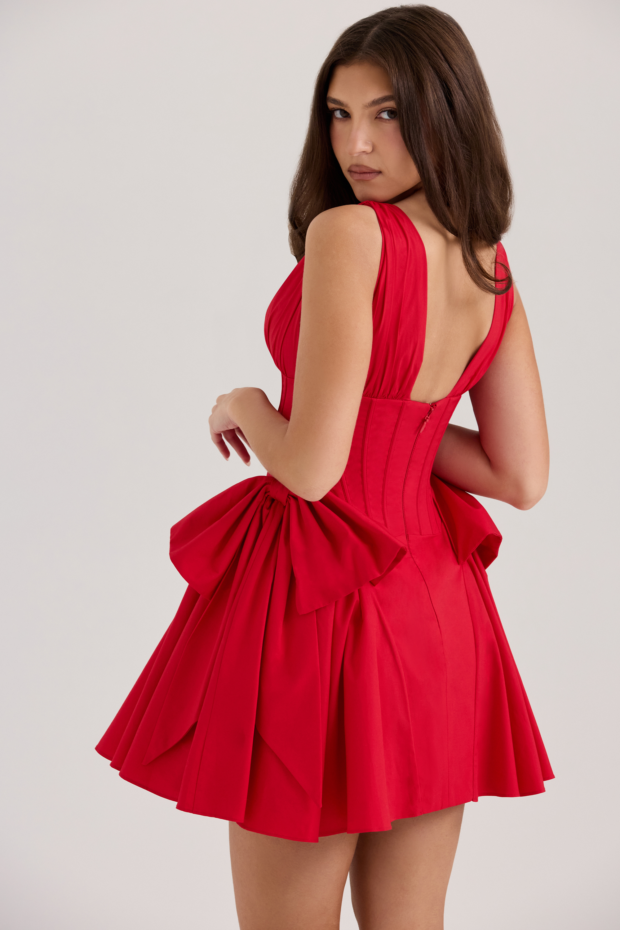 Amalia Red Cotton Bow Mini Dress