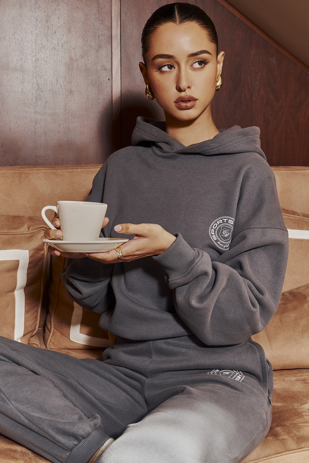 Muse Slate Cotton Fleece-Back Hoodie