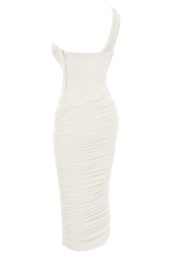 Valentina Ivory Asymmetric Cutout Midi Dress