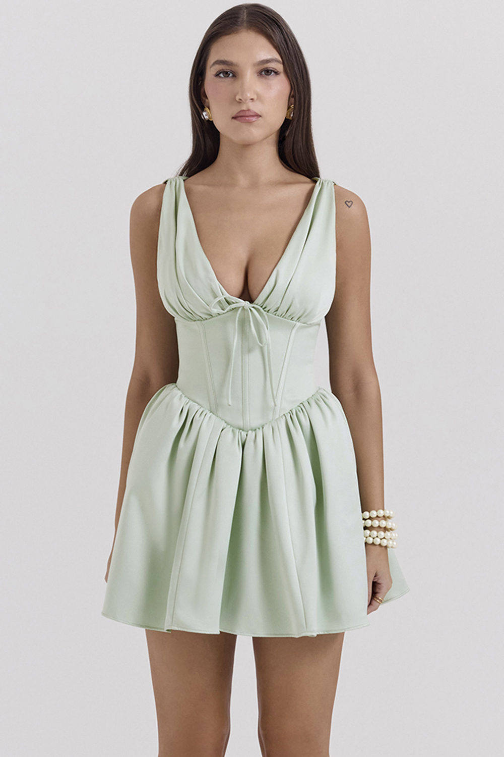 Emmeliette Pistachio Satin Mini Dress - SALE