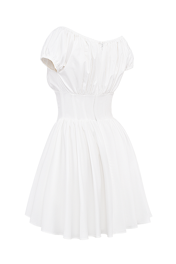 Nala White Cotton Gathered Mini Dress