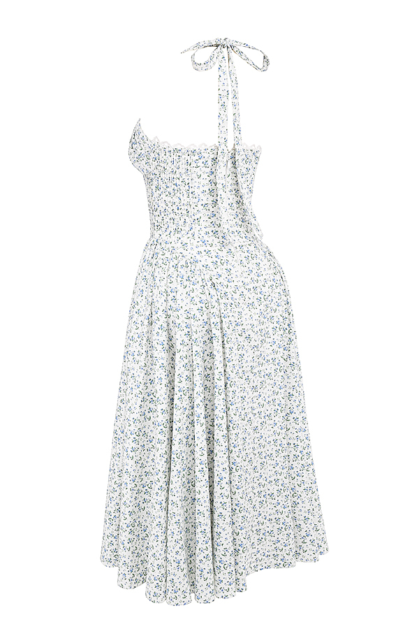 Adabella White Bluebell Print Cotton Halter Sundress