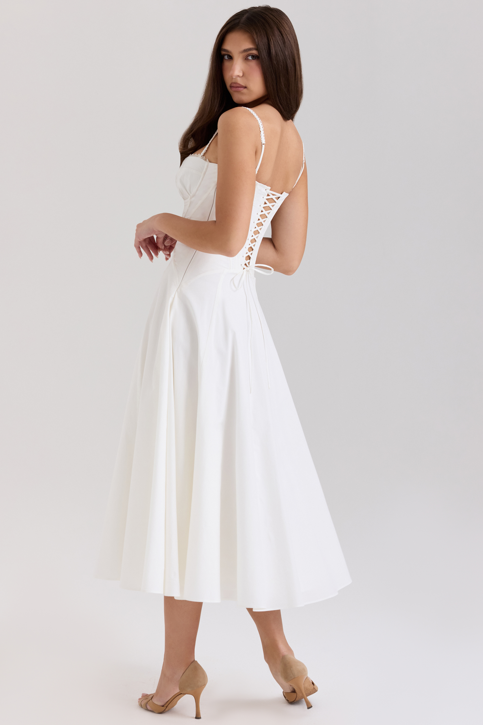 Steffani White Stretch Cotton Midi Sundress
