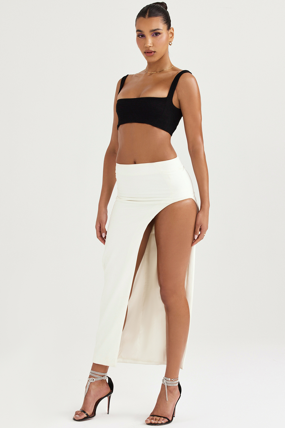 Francesca Ivory Thigh Split Midi Skirt