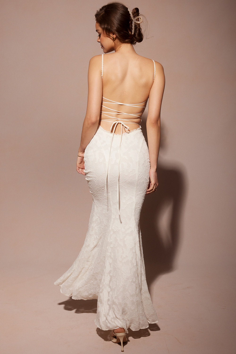 Joan Ivory Lace Up Back Maxi Dress