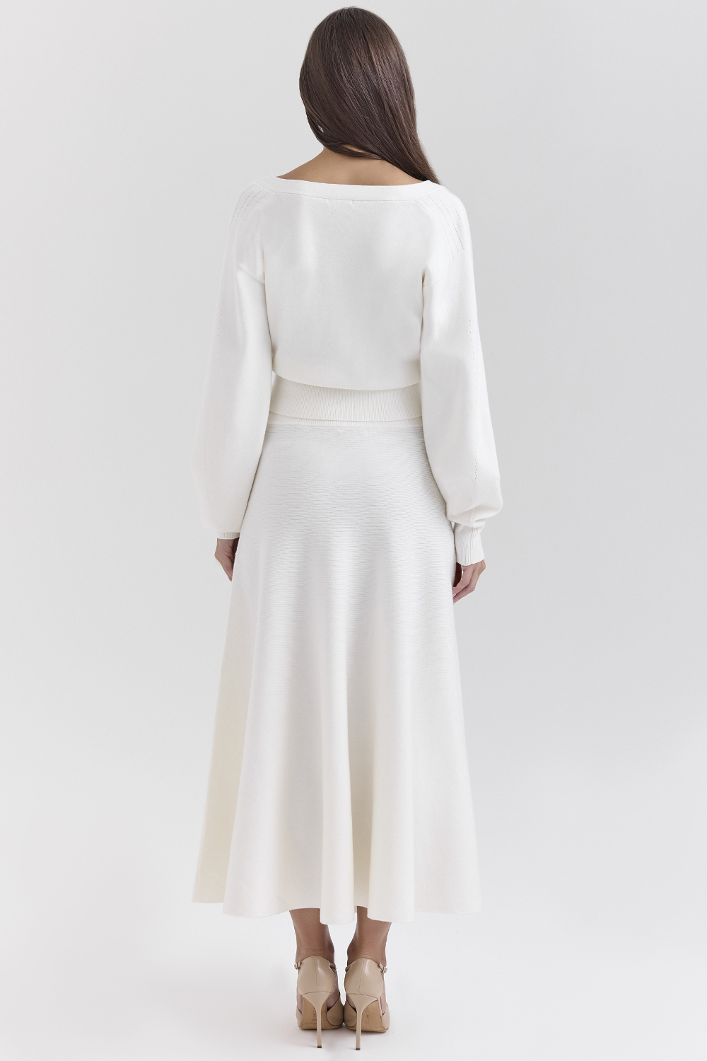 Solara Ivory Wool Mix Flared Midi Skirt