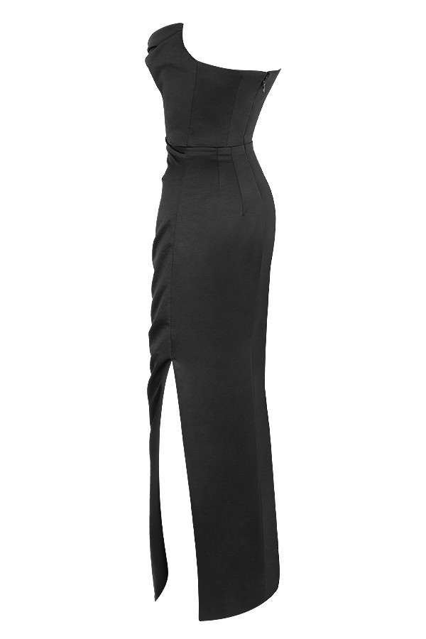 Adrienne Black Satin Strapless Corset Maxi