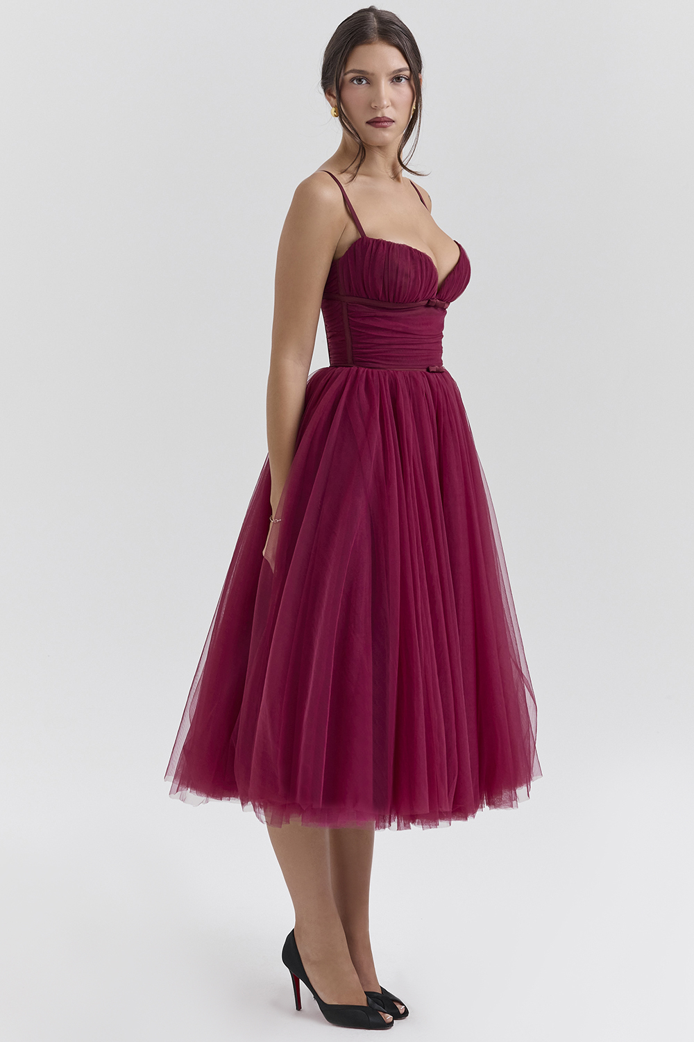 Countess Cabernet Tulle Midi Dress - SALE