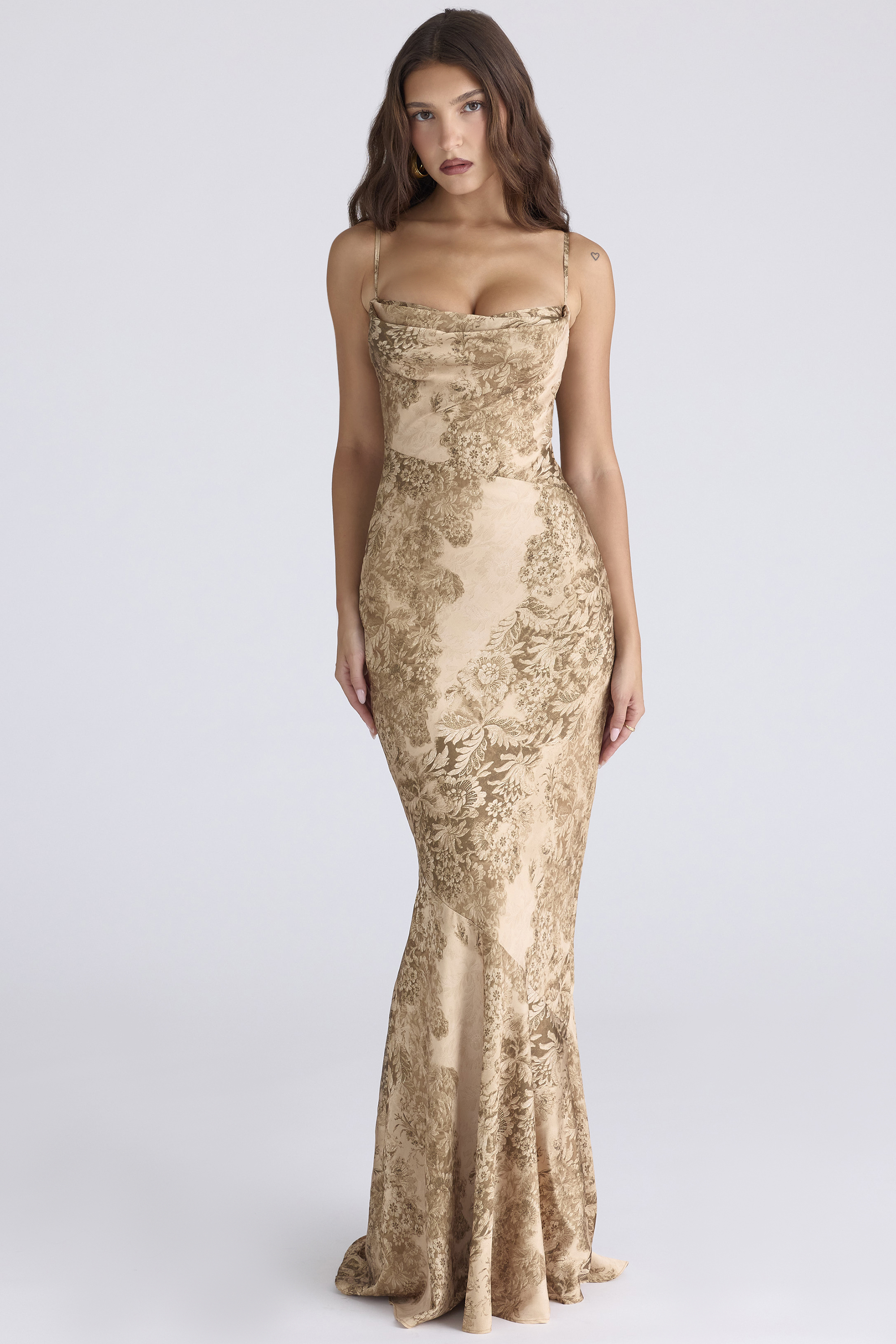 Nalani Gold Patterned Satin Maxi Dress - Limited Edition
