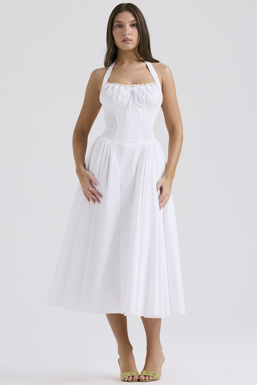 Adabella White Cotton Halter Sundress