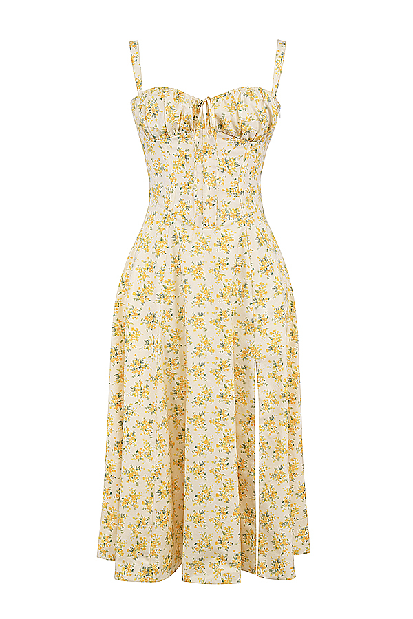 Carmen Buttercup Vintage Floral Print Cotton Bustier Sundress