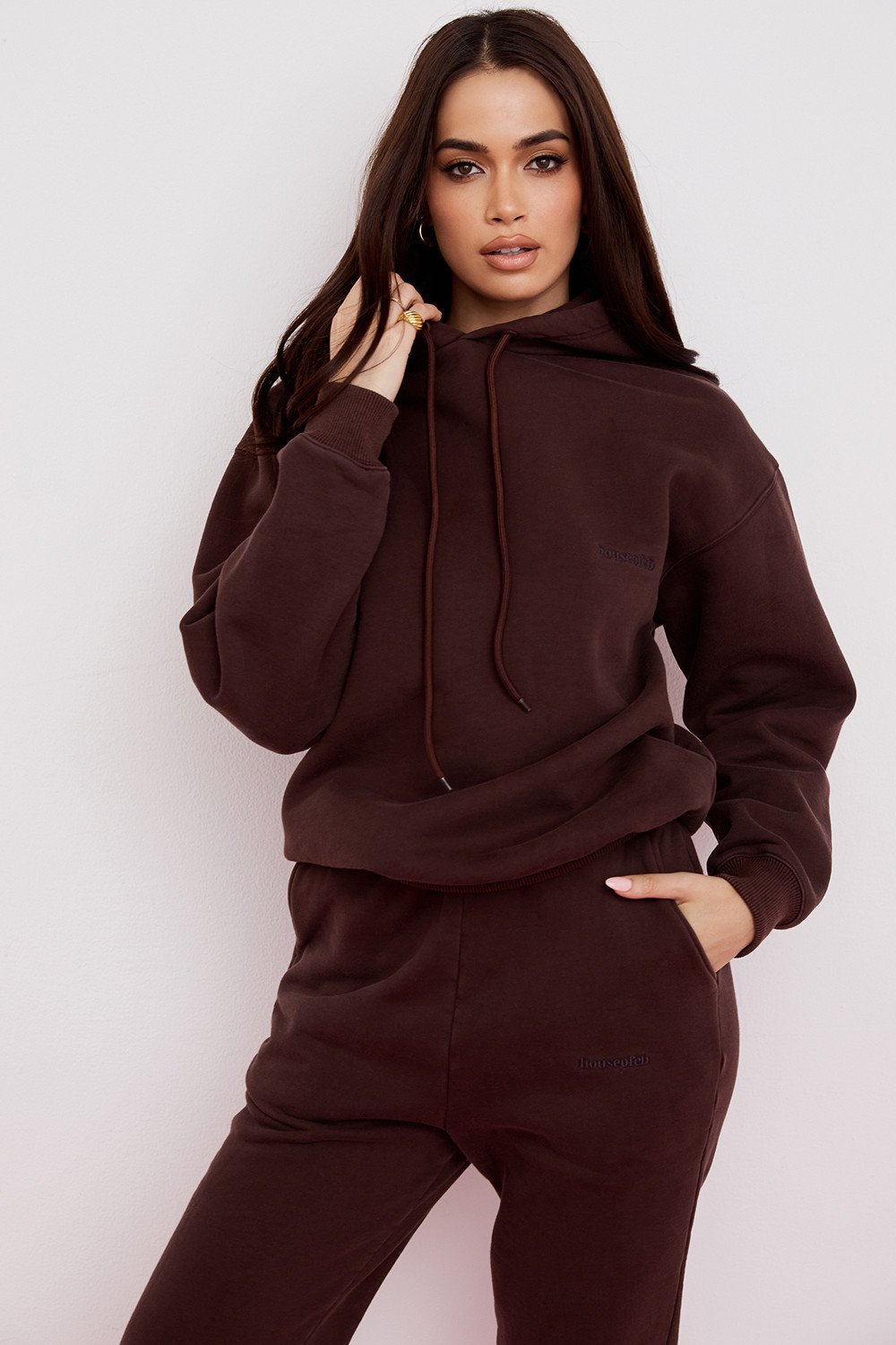 Halo Chocolate Cotton Fleece-Back Oversized Hoodie