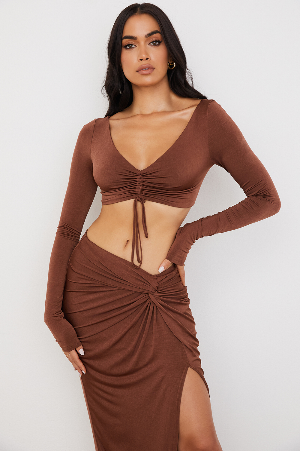 Angelita Chocolate Gathered Crop Top