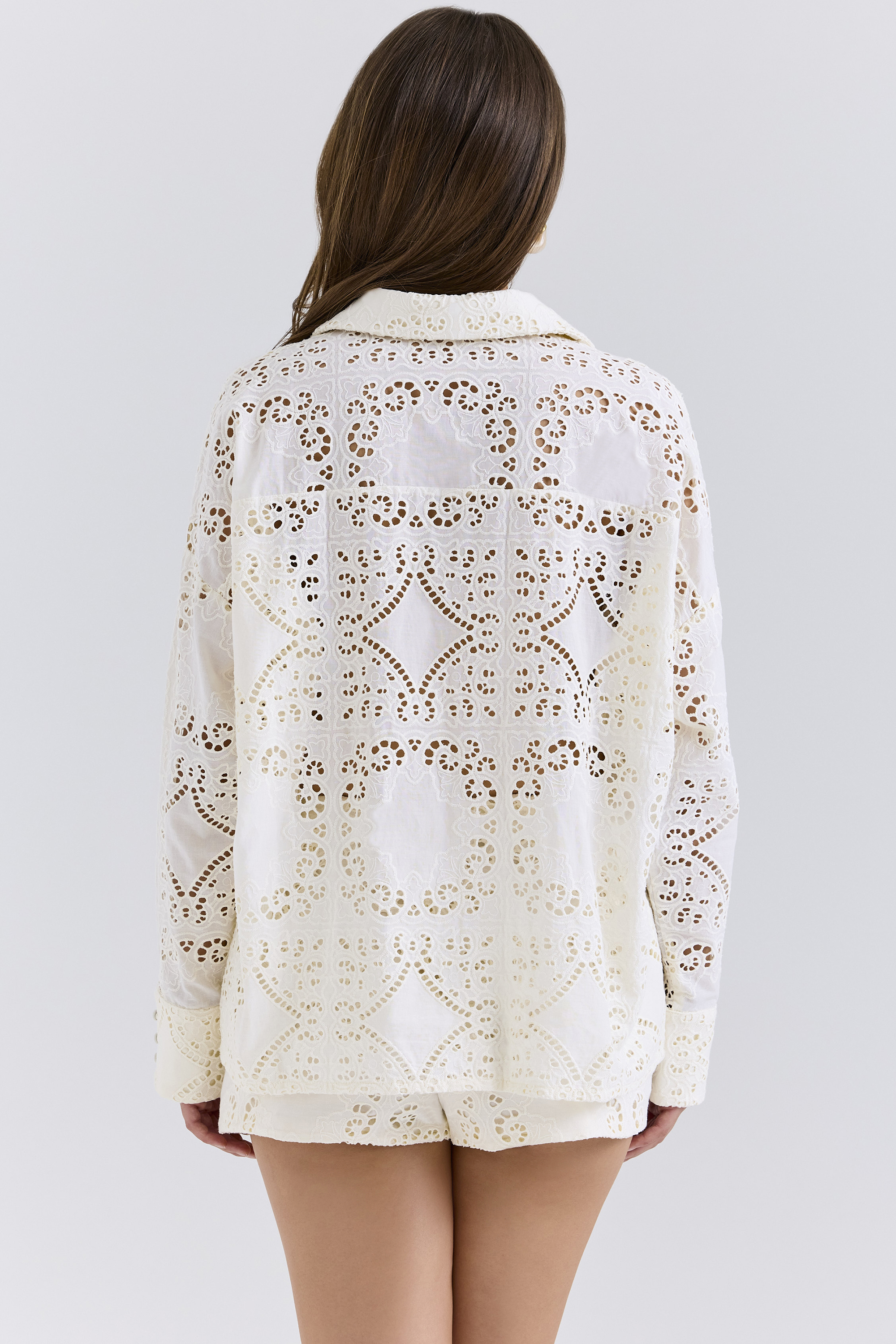 Samah White Cotton Broderie Anglaise Shirt