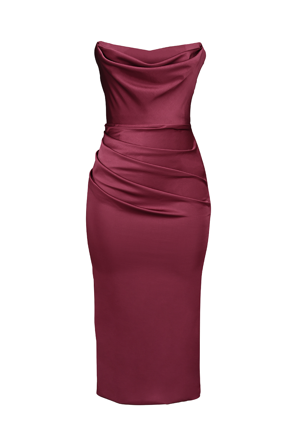 Santana Berry Satin Strapless Midi Dress