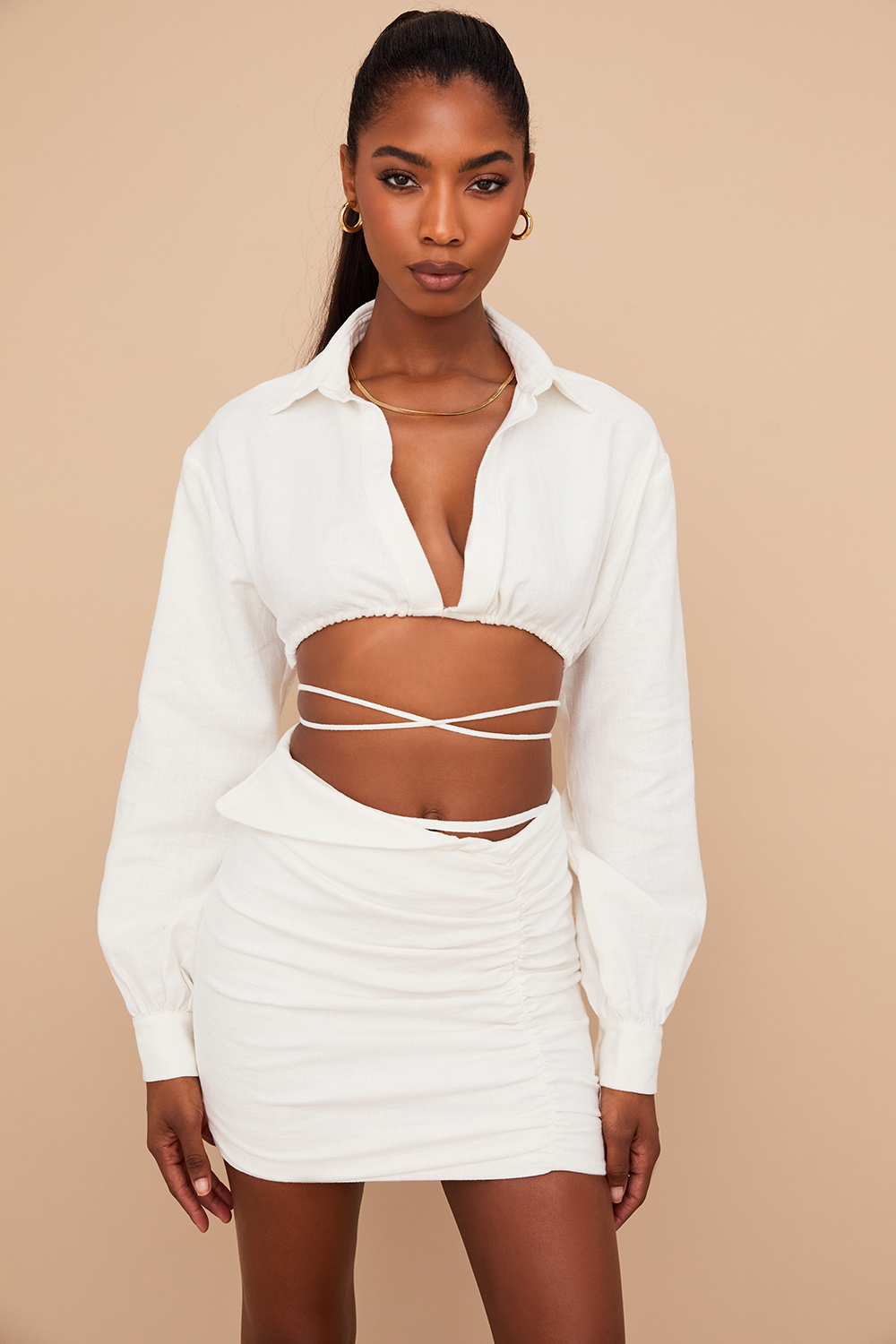 Iris Off White Wrap Around Cropped Shirt