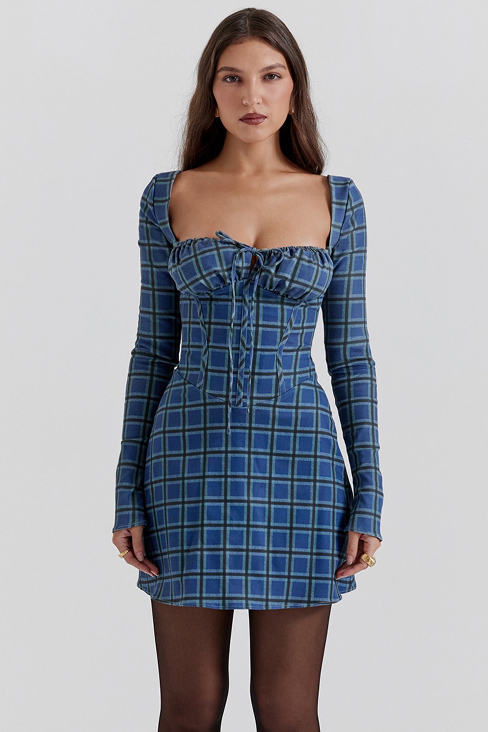 Malika Blue Tartan Corset Mini Dress