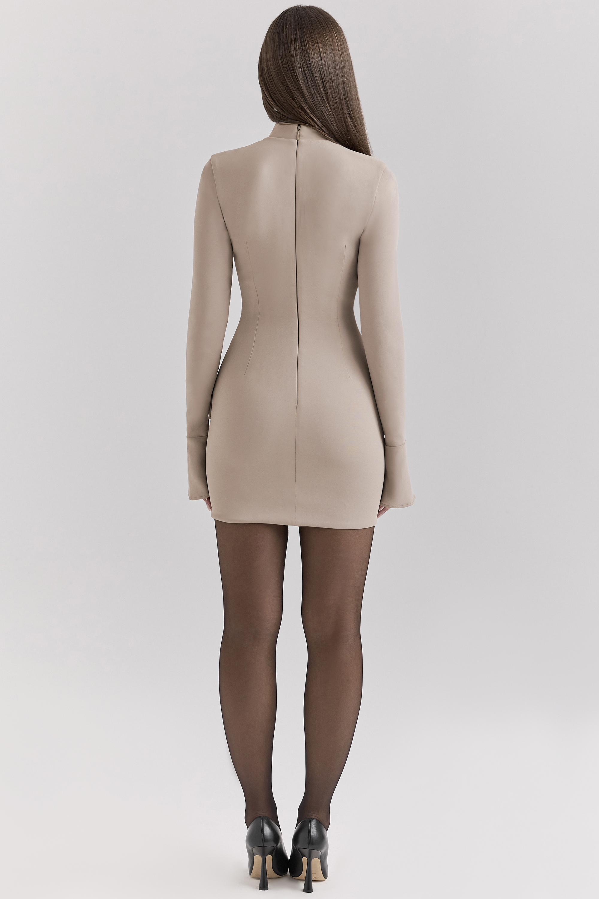 Mahalia Taupe Long Sleeve Mini Dress